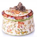 Bomboniera z Różą Motywy Barokowe porcelana i brąz